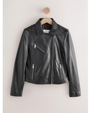 Next N. Premium Real Leather Biker Jacket - Black