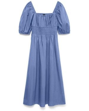 Vero Moda Puff Sleeve Square Neck Shirred 100% Cotton Maxi Dress - Blue