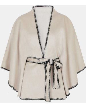 Accessorize Contrast Trim Belted Poncho - Natural