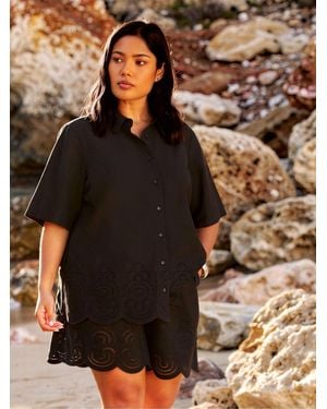 Live Unlimited Linen Blend Broderie Shirt - Brown