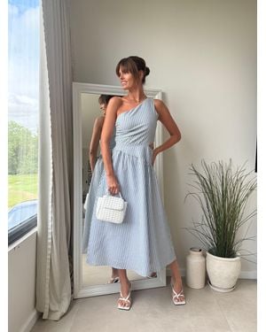 Style Cheat Jasmine One Shoulder Stripe Midi Dress - Grey