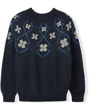 Celtic & Co. British Wool Abstract Floral Sweater - Blue