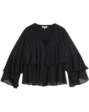 Albaray Chiffon Spot Ruffle Top - Black