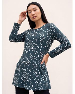 Roman Floral Puff Print Longline Top - Blue