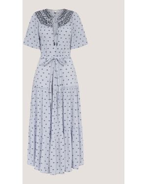 Monsoon Mia Embroidered Print Midi Dress - Blue