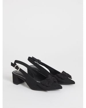 JD Williams Wide Fit Low Block Heel Slingbacks With Bow - Black