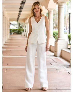 Sosandar Linen Wide Leg Pants - Natural