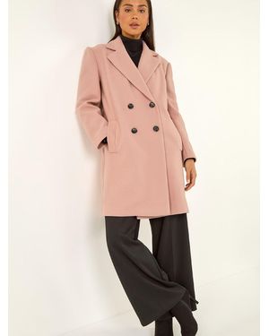 Roman Petite Double Breasted Cuban Collar Coat - Pink