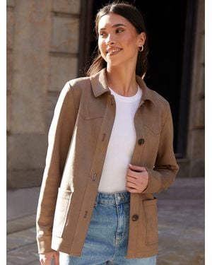 Threadbare Collared Faux Suede Shacket - Brown