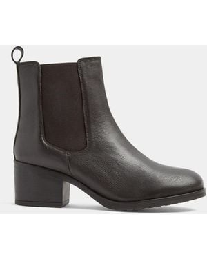 Evans Extra Wide Fit Leather Block Heel Chelsea Boots - Brown