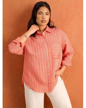 Live Unlimited Stripe Shirt With Patch Pocket - Orange
