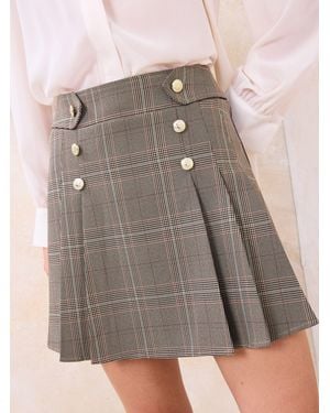 Lipsy Military Button Pleated Mini Skirt - Gray