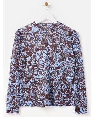 Oliver Bonas Floral Mesh Long Sleeve Top - Blue