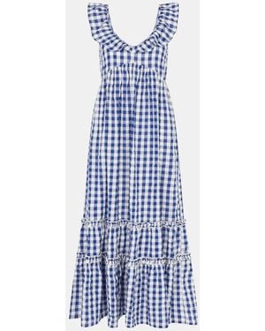 Accessorize Midi-Kleid Mit Vichy-Print Und Rüschen - Blau