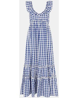 Accessorize Gingham Print Ruffle Midi Dress - Blue
