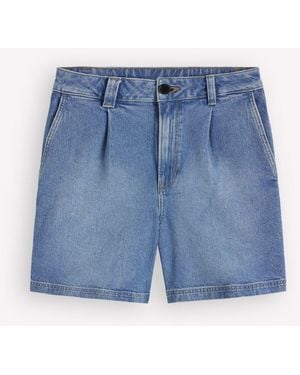 Boden Pleat Front Denim Shorts - Blue