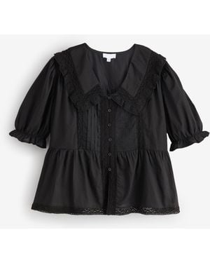 Simply Be V-Neck Prairie Collar Blouse - Black
