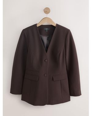 Next Chocolate V-Neck Collarless Blazer - Brown