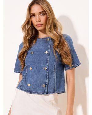 Lipsy Short Sleeve Double Breasted Shirt - Blue