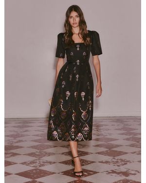 Love & Roses X V & A Jacquard Square Neck Midi Dress - Brown