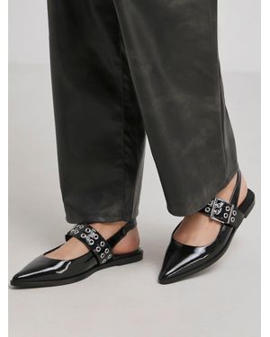 Simply Be Wide Fit Pointy Toe Hardwear Mary Jane Flat Slingback Shoes - Black