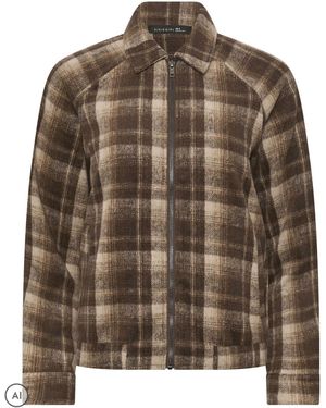 PixieGirl Petite Check Pu Collar Bomber Jacket - Brown
