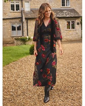 Love & Roses X Binky Floral Devore Pussybow Midi Dress - Brown