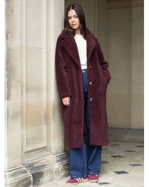 Threadbare Longline Borg Coat - Red