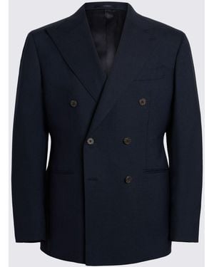 Moss Tailored Fit Double Breasted Italian Suit Jacket - Blue
