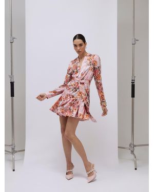 River Island Long Sleeve Floral Belted Shirt Dress - Pink