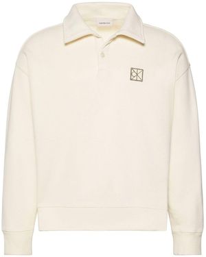 Calvin Klein Heavy Jersey Logo Long Sleeve Polo Shirt - Natural