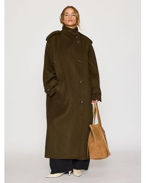 Anthropologie Funnel-Neck Wool-Blend Maxi Coat - Green