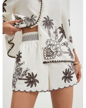 River Island Palm Print Cutwork Shorts - Natur