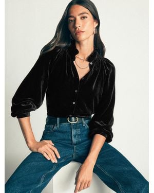 Boden Erica Frill Velvet Shirt - Schwarz