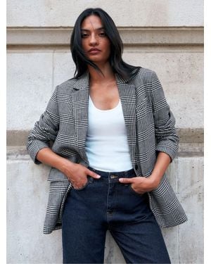 Ro & Zo Check Oversized Blazer With Wool - Grey