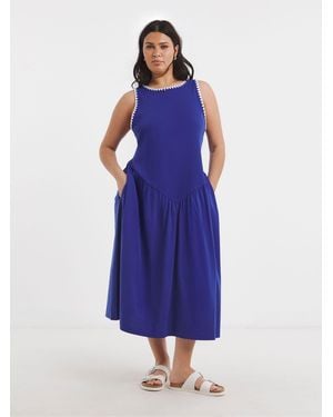 Simply Be Whipstich Jersey Mix Midi Dress - Blue