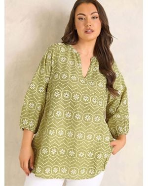 Evans Cotton Broderie Blouse - Green