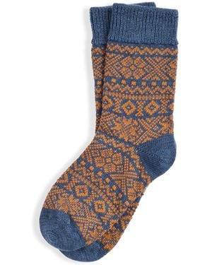 Celtic & Co. Merino Cotton Fair Isle Socks - Blue