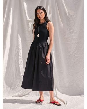 Ro & Zo Jersey Bodice Midi Waisted Dress - Black
