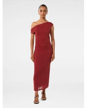 Forever New Anais Petite Twist Shoulder Mesh Midi Dress - Red