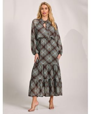 Jolie Moi Chiffon Long Sleeve Tiered Maxi Dress - Brown
