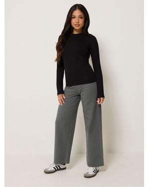 PixieGirl Petite Pixiegirl Petite Polka Dot Wide Leg Yoga Pants - Black