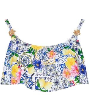 Yours Curve Frilled Bikini Top - Blue