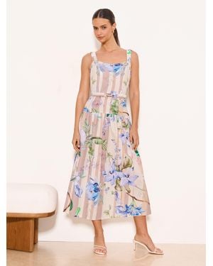 Lipsy Floral Strappy Historic Waist Midi Dress - White