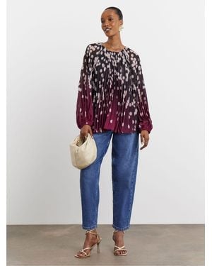 Joanna Hope Pleated Chiffon Printed Top - Red