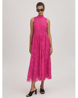 Florere Cotton Lace Trim Midi Dress - Pink