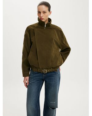 Cotton On Cove Faux Suede Biker Jacket - Green