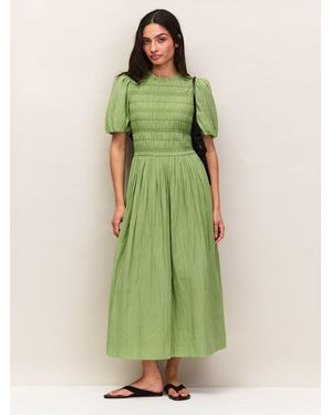 Ro & Zo Light Petite Cotton Shirred Bodice Dress - Green