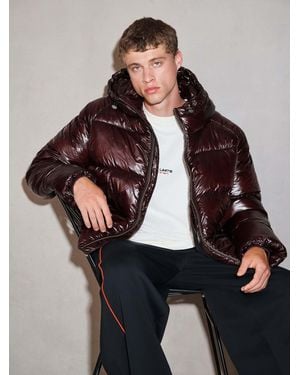 Next Burgundy Edit High Shine Hooded Puffer Jacket - Brown