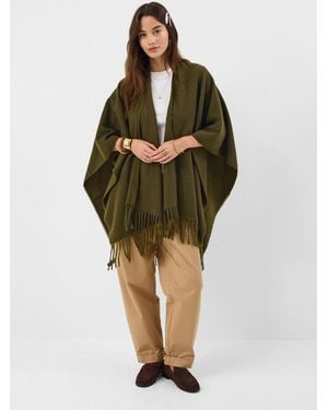 Accessorize Fringe Knit Poncho - Green